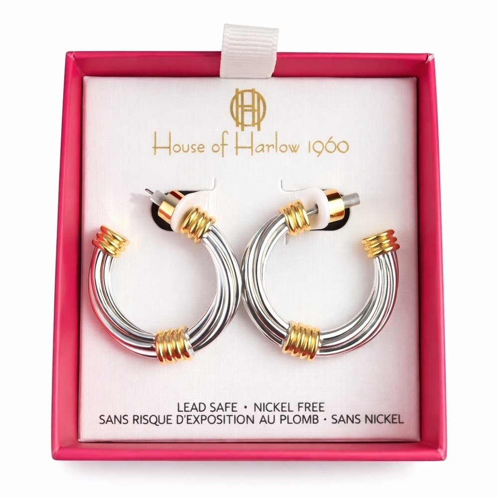 House of Harlow 1960 Statement Two-Tone Hoop Earrings – New With Box